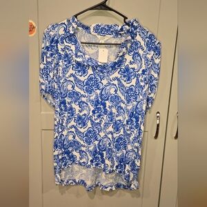 Crown & Ivy Blue and White Floral Blouse